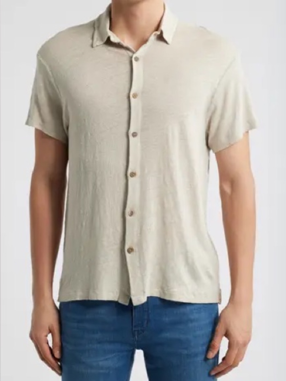 Alex Crane Ola Linen Knit Short Sleeve Button Up Medium Bone European Linen